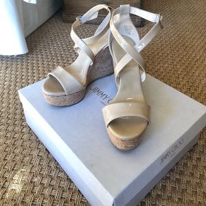 Jimmy Choo Portia 120 Nude Patent Leather Wedge